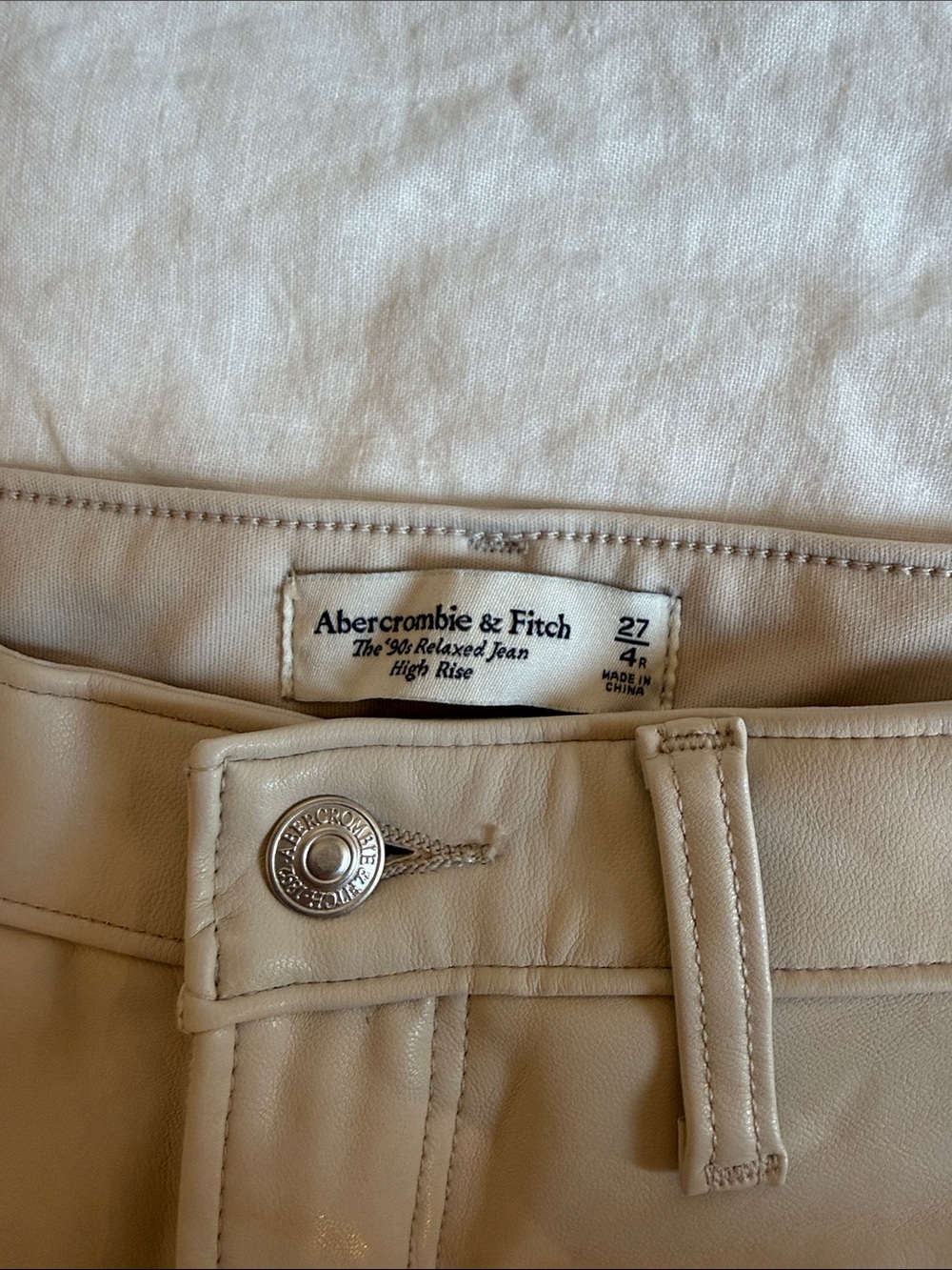 High-Rise Straight Leg Women’s Jeans Denim/leather — Cream - Picture 2 of 3